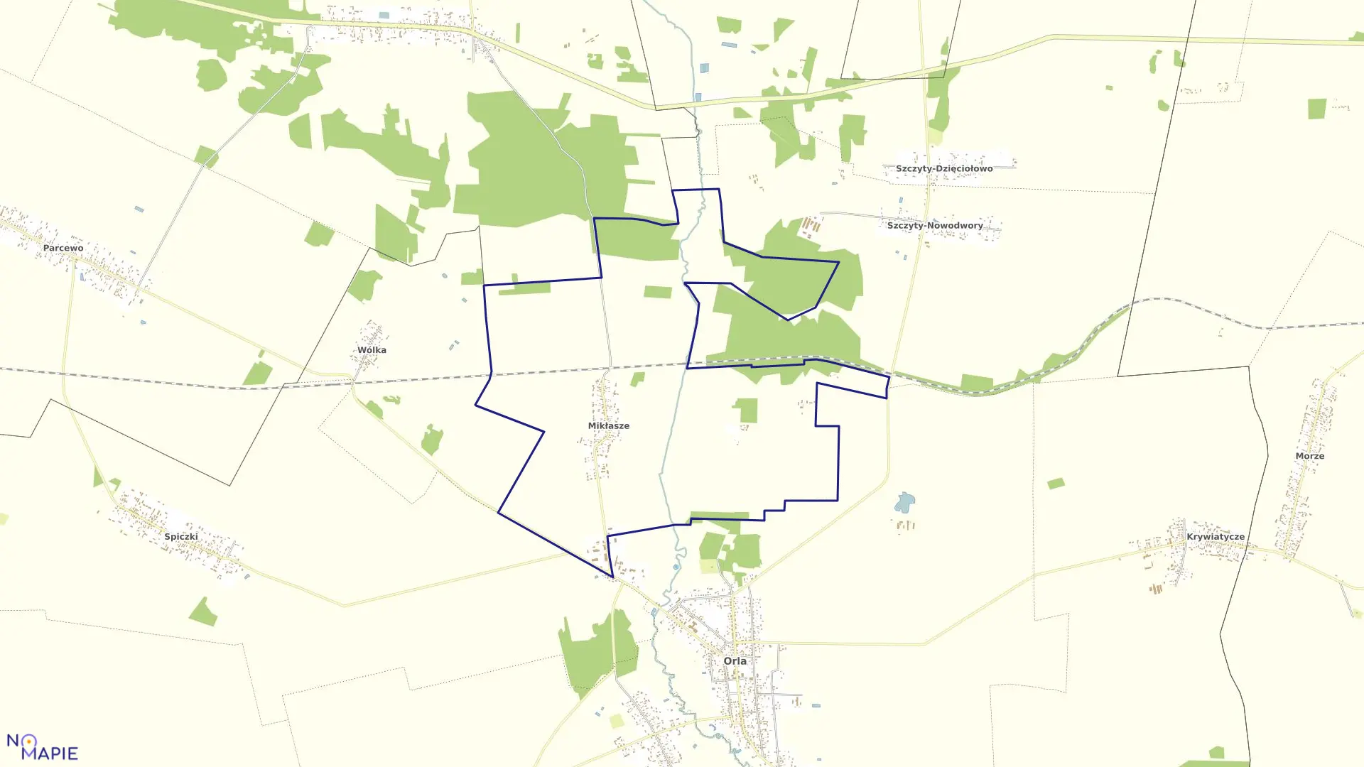 Mapa obrębu MIKŁASZE w gminie Orla