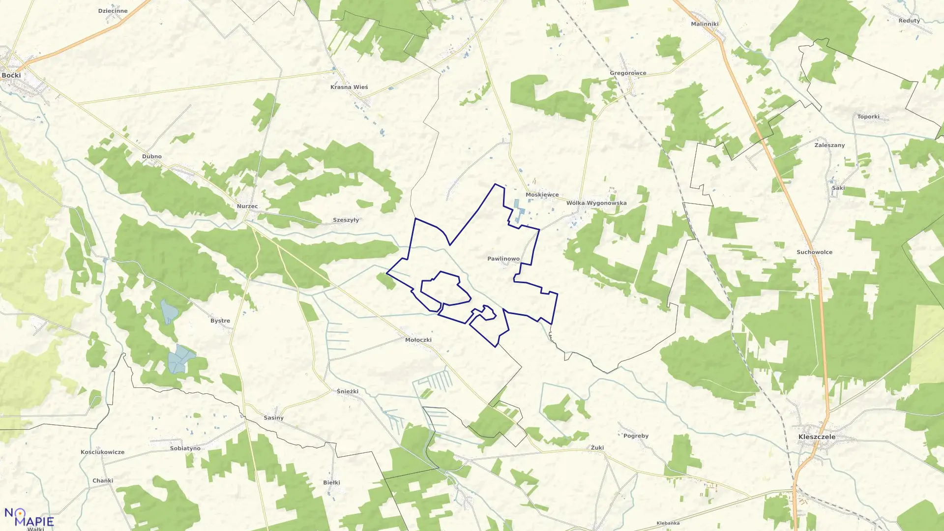 Mapa obrębu PAWLINOWO w gminie Orla